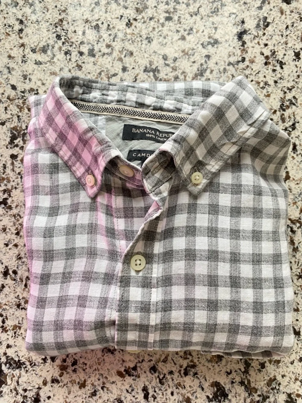 BANANA REPUBLIC Men’s Camden Fit Linen Gingham Check Button Down Shirt M